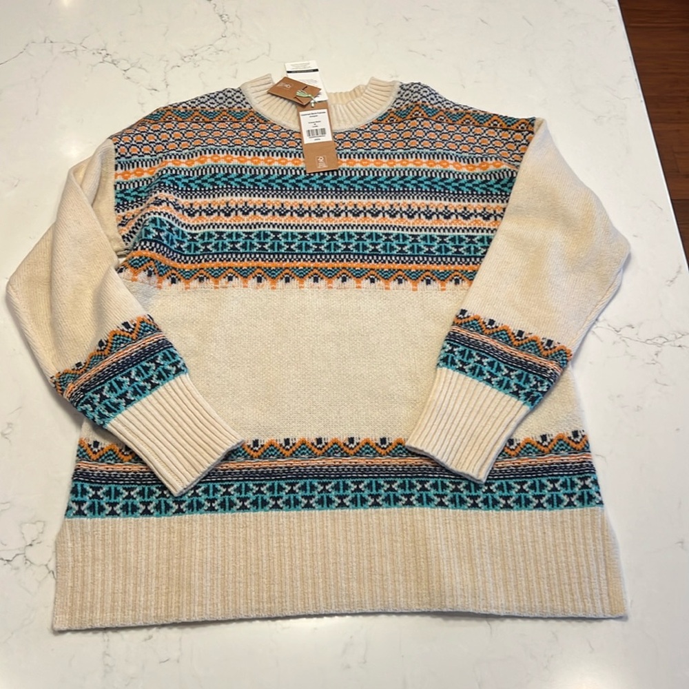 New Woolovers contrast back Fair Isle Sweater Cream Multi